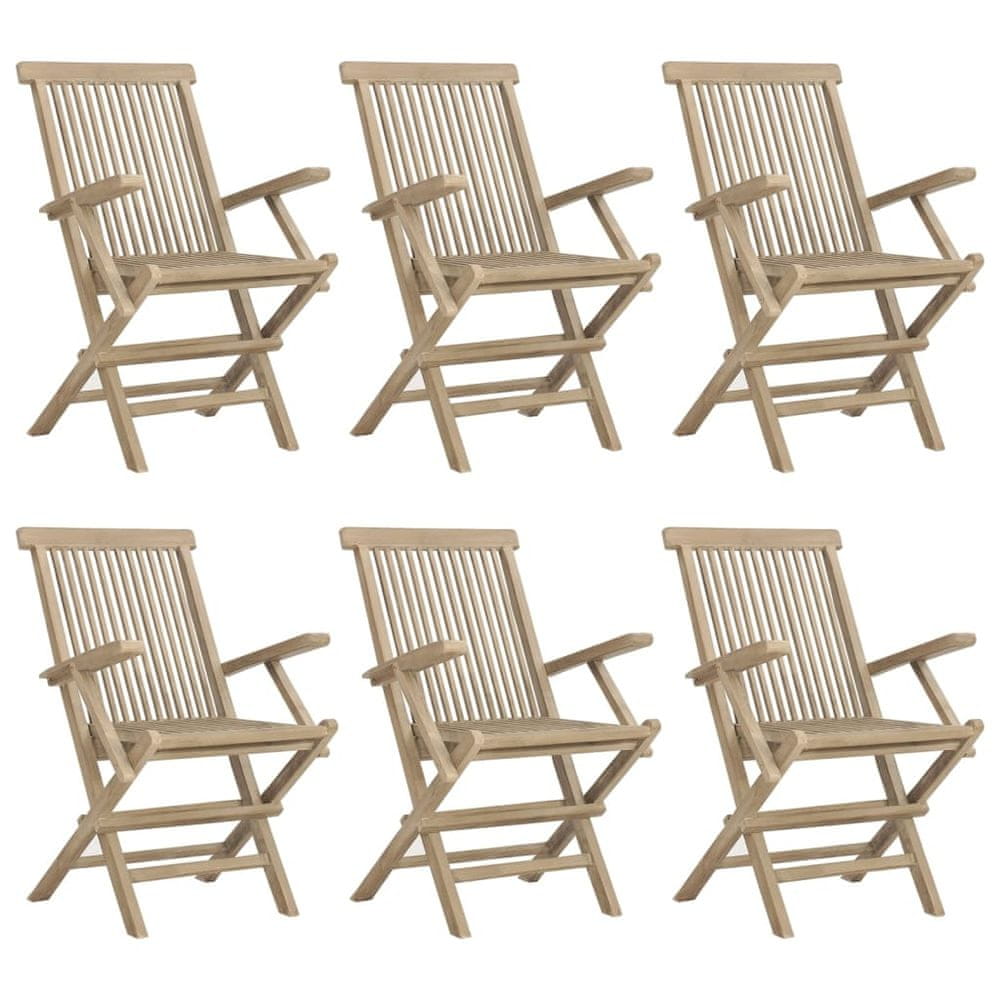 Vidaxl Skladacie záhradné stoličky 6 ks sivé 56x61x89 cm tíkový masív